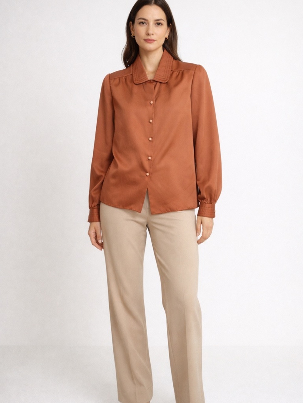 Rust dusty pink handmade Button-Front Women's Blouse retro vintage